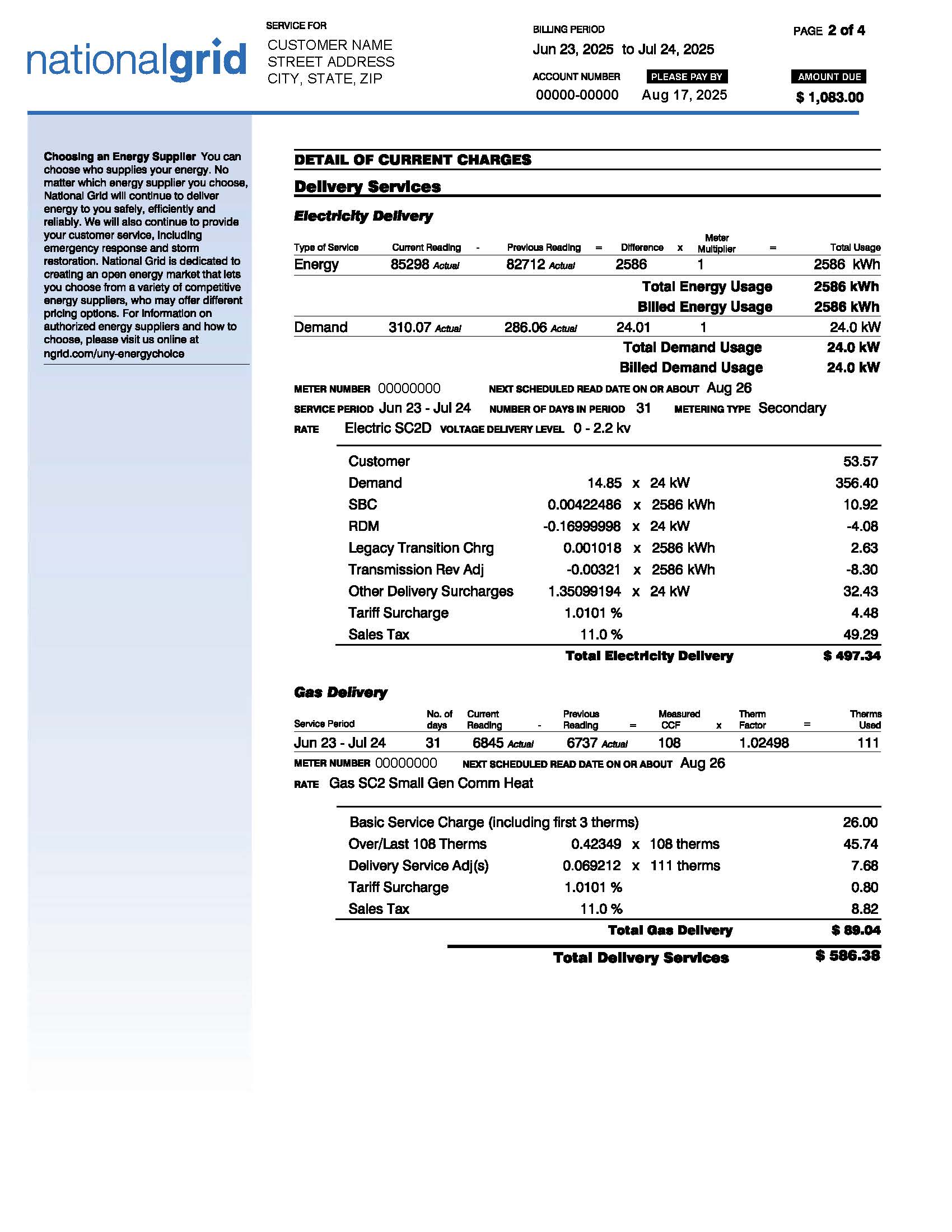 Upstate NY Sample Bill Page 2