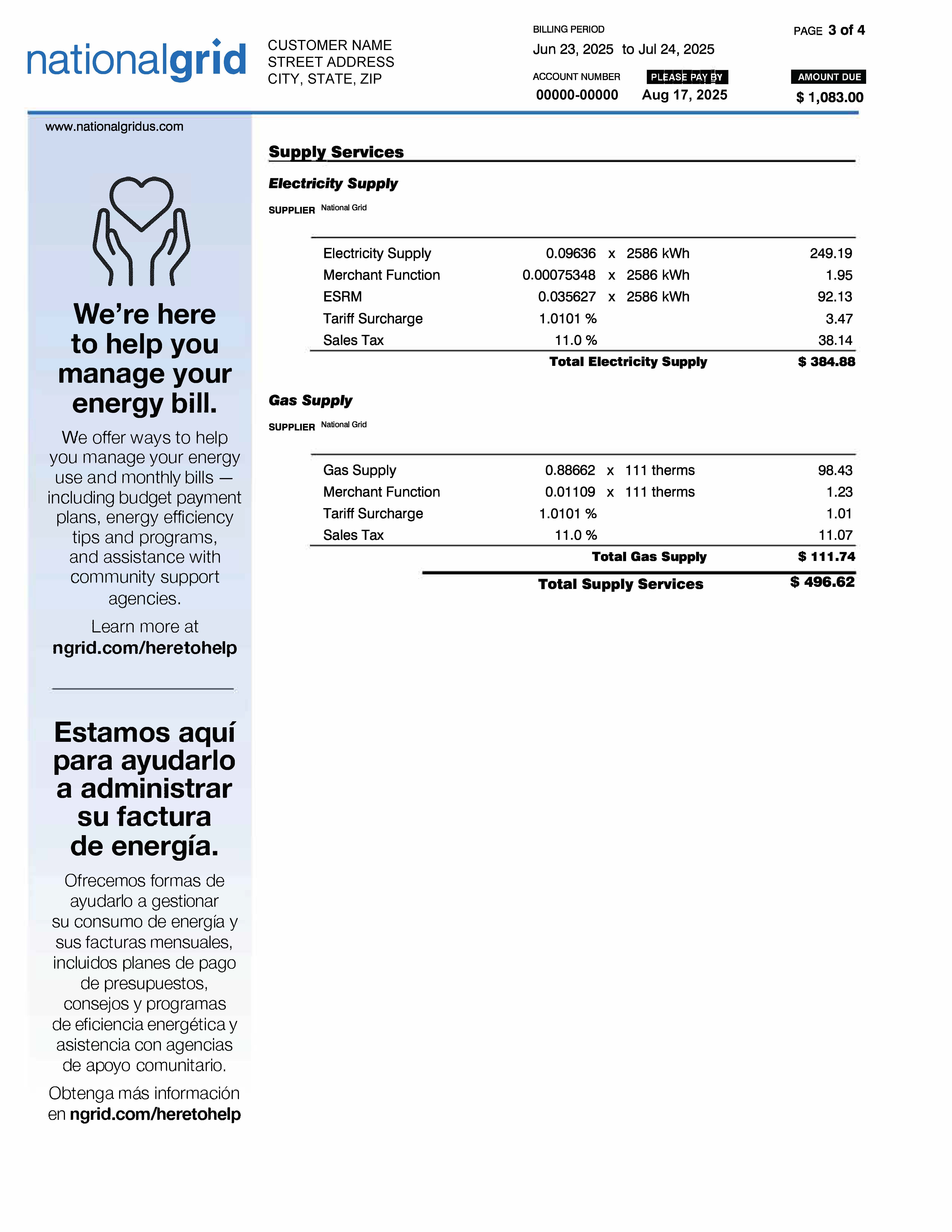 Upstate NY Sample Bill Page 3