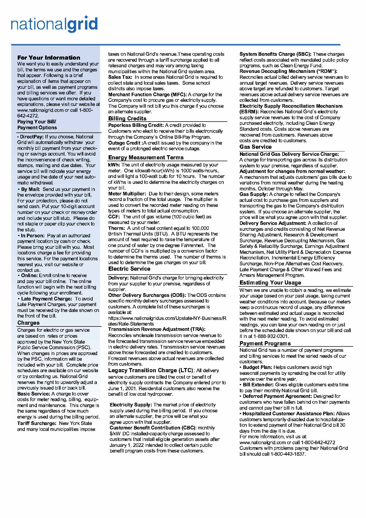 Upstate NY Sample Bill Page 4