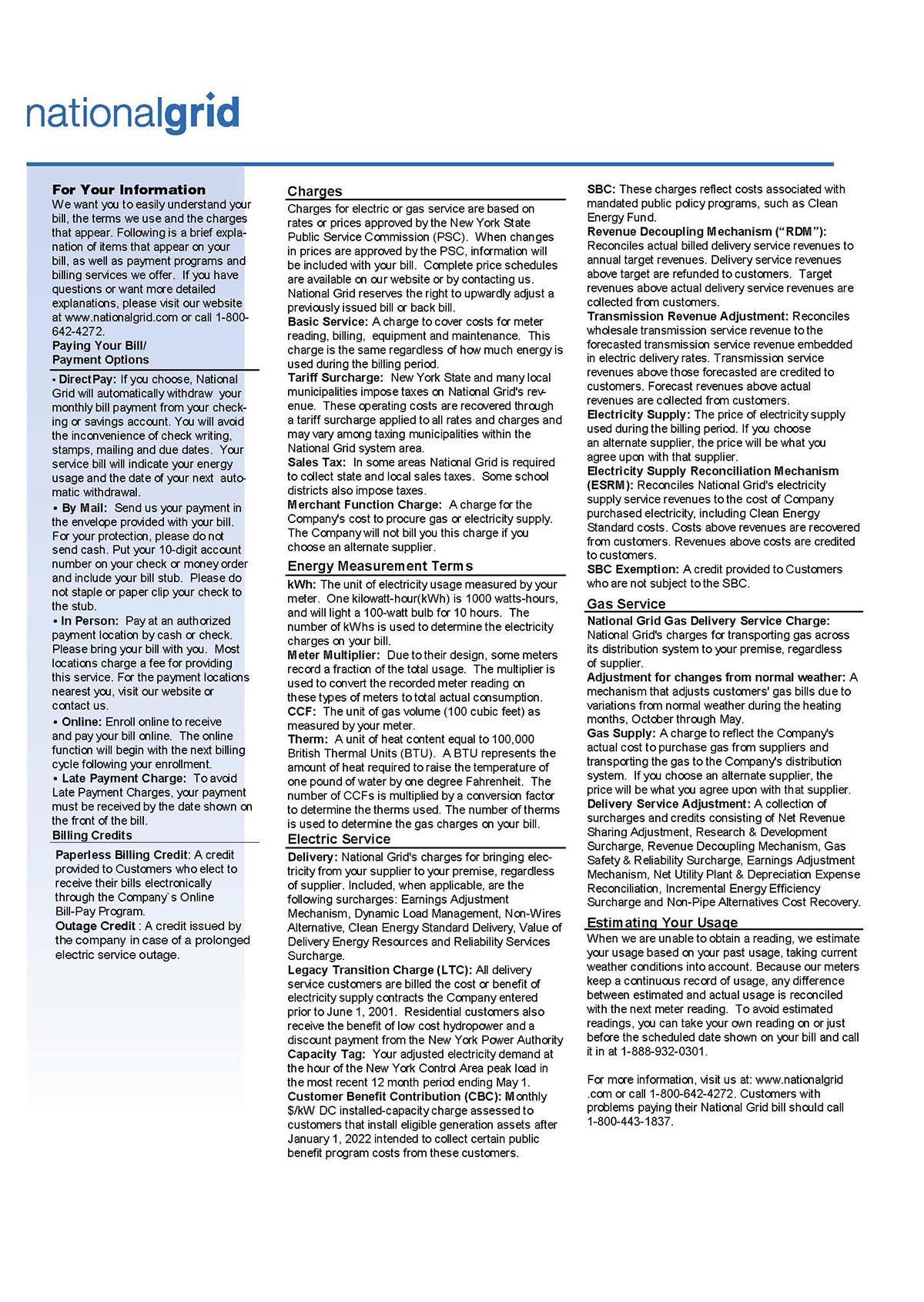 Upstate NY Sample Bill Page 4